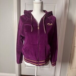 Vintage Fila Sport Purple Velour Zip-Up Hoodie Y2K Retro Lounge Cozy Women's L